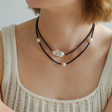 Minimalist Modern Pearl and Black Onyx Beaded Necklace - floysun