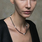 Minimalist Modern Pearl and Black Onyx Beaded Necklace - floysun