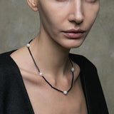 Minimalist Modern Pearl and Black Onyx Beaded Necklace - floysun
