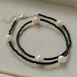 Minimalist Modern Pearl and Black Onyx Beaded Necklace - floysun