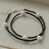 Minimalist Modern Pearl and Black Onyx Beaded Necklace - floysun