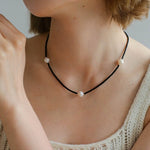 Minimalist Modern Pearl and Black Onyx Beaded Necklace - floysun