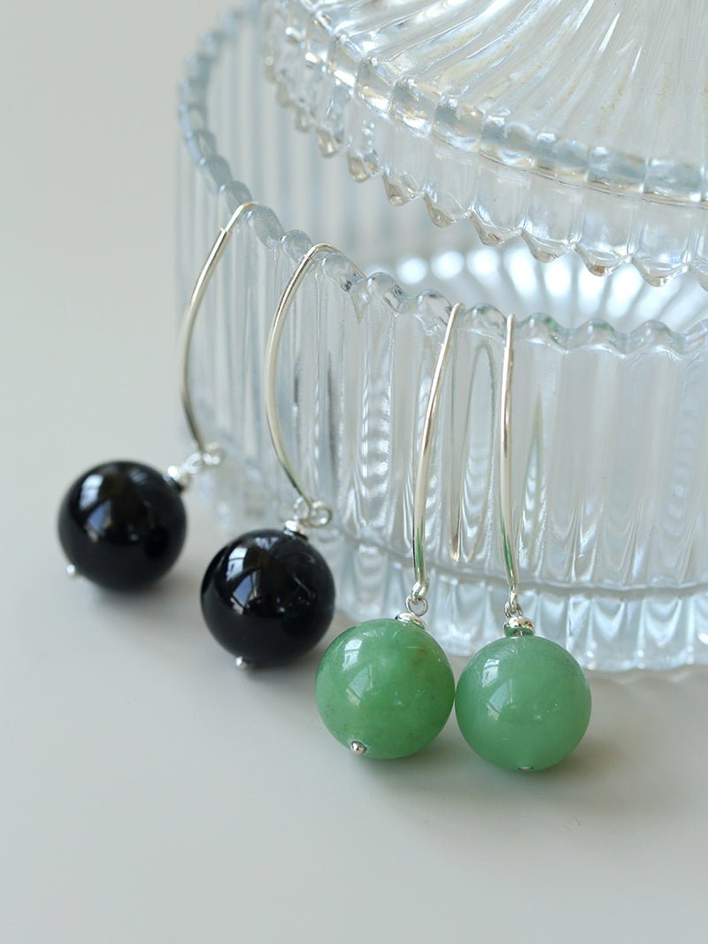 Minimalist Natural Gemstone Earrings – Sterling Silver Hook, 6 Color Options - floysun