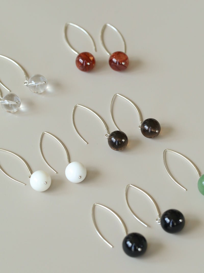 Minimalist Natural Gemstone Earrings – Sterling Silver Hook, 6 Color Options - floysun