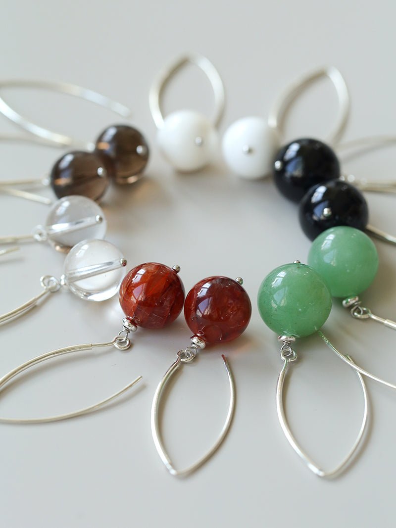 Minimalist Natural Gemstone Earrings – Sterling Silver Hook, 6 Color Options - floysun