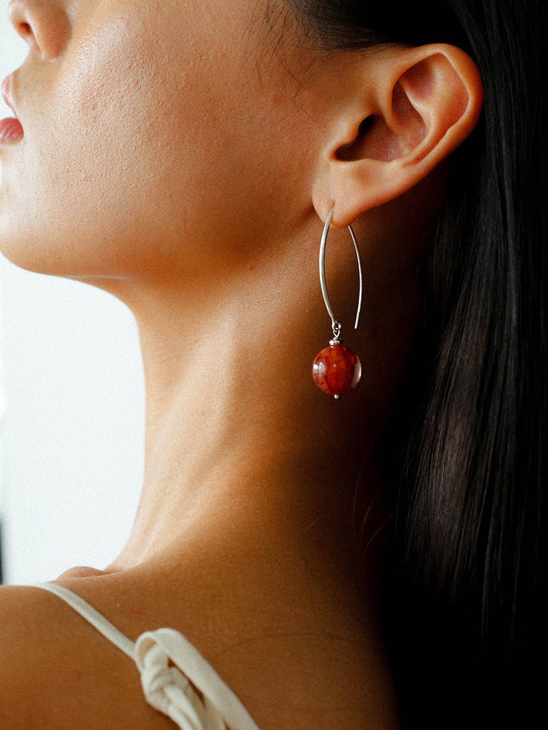 Minimalist Natural Gemstone Earrings – Sterling Silver Hook, 6 Color Options - floysun