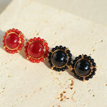 Minimalist Natural White Crystal Pearl Stud Earrings Black & Red Agate Variants - floysun