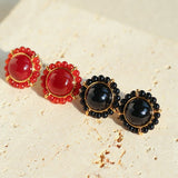Minimalist Natural White Crystal Pearl Stud Earrings Black & Red Agate Variants - floysun