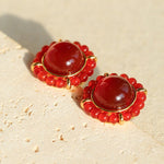 Minimalist Natural White Crystal Pearl Stud Earrings Black & Red Agate Variants - floysun