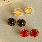Minimalist Natural White Crystal Pearl Stud Earrings Black & Red Agate Variants - floysun