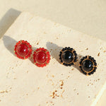 Minimalist Natural White Crystal Pearl Stud Earrings Black & Red Agate Variants - floysun