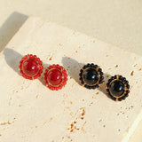 Minimalist Natural White Crystal Pearl Stud Earrings Black & Red Agate Variants - floysun