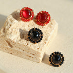 Minimalist Natural White Crystal Pearl Stud Earrings Black & Red Agate Variants - floysun