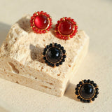 Minimalist Natural White Crystal Pearl Stud Earrings Black & Red Agate Variants - floysun