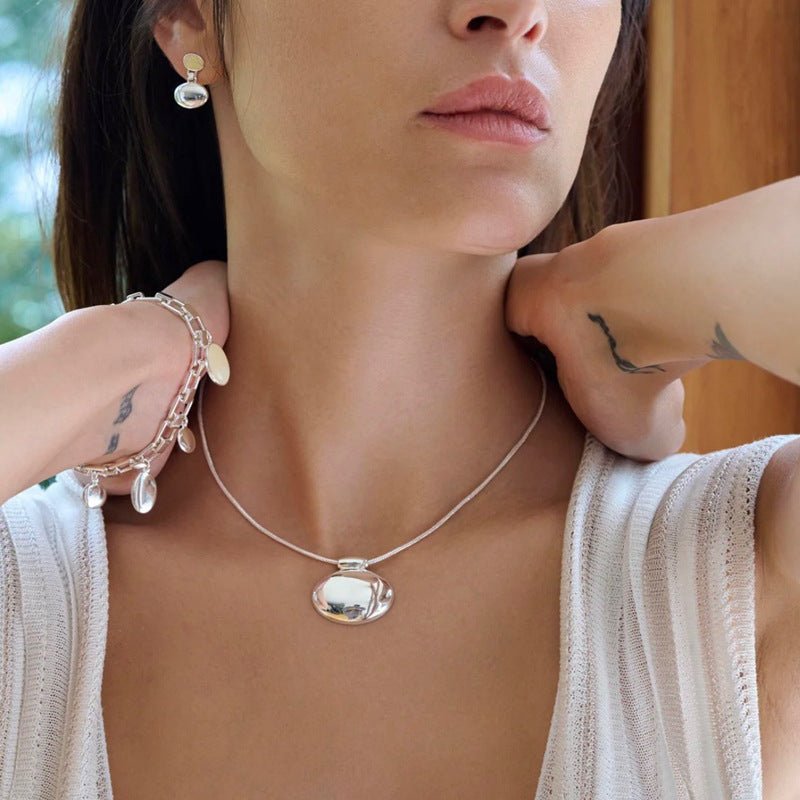 Minimalist Oval Silver Egg Necklace - floysun