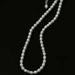 Minimalist Rice Freshwater Pearl Silver Bean Necklace - Rice Pearl - floysun