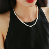 Minimalist Rice Freshwater Pearl Silver Bean Necklace - Rice Pearl - floysun