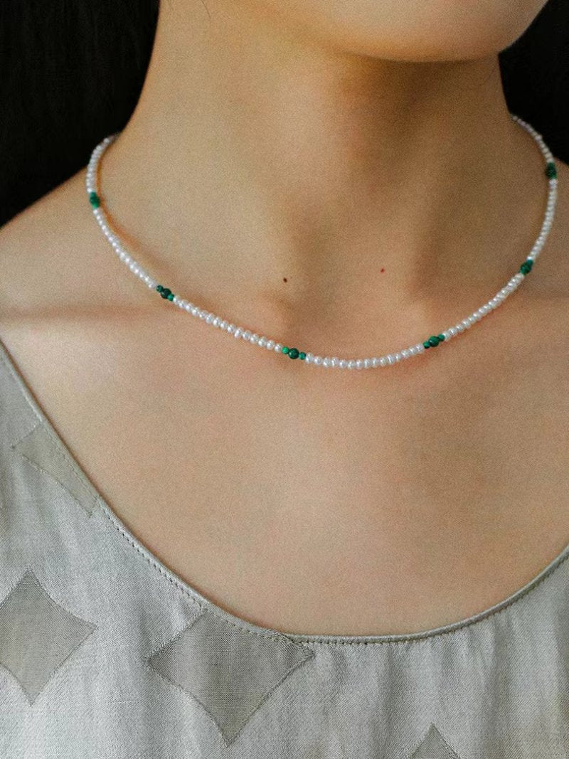 Minimalist Rice Pearl and Onyx Beaded Necklace - floysun