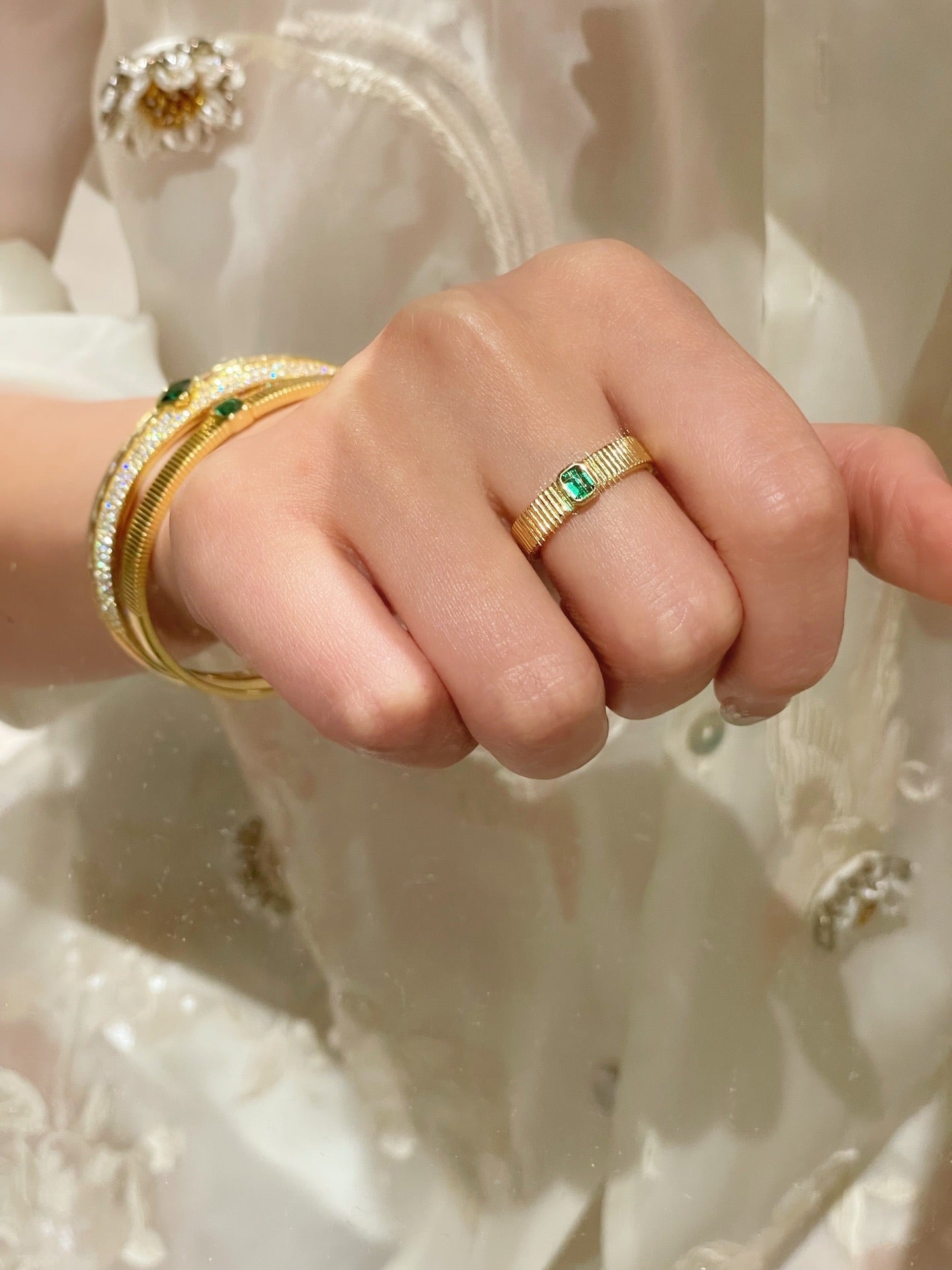 Minimalist T - Square Emerald Ring No - Prong Setting - floysun