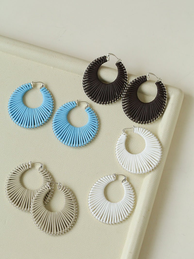 Minimalist Woven Leather Hoop Earrings - floysun