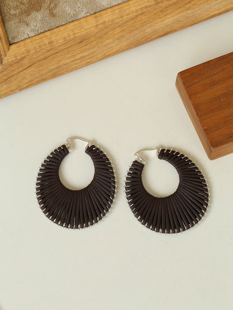 Minimalist Woven Leather Hoop Earrings - floysun