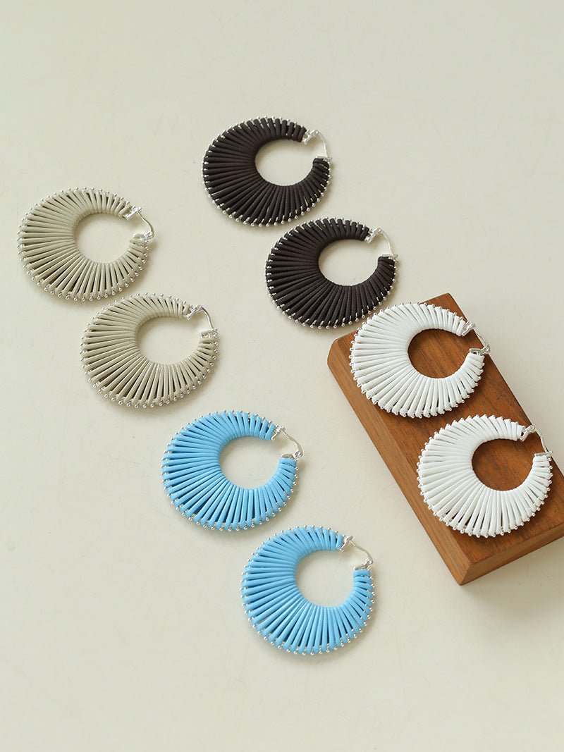 Minimalist Woven Leather Hoop Earrings - floysun