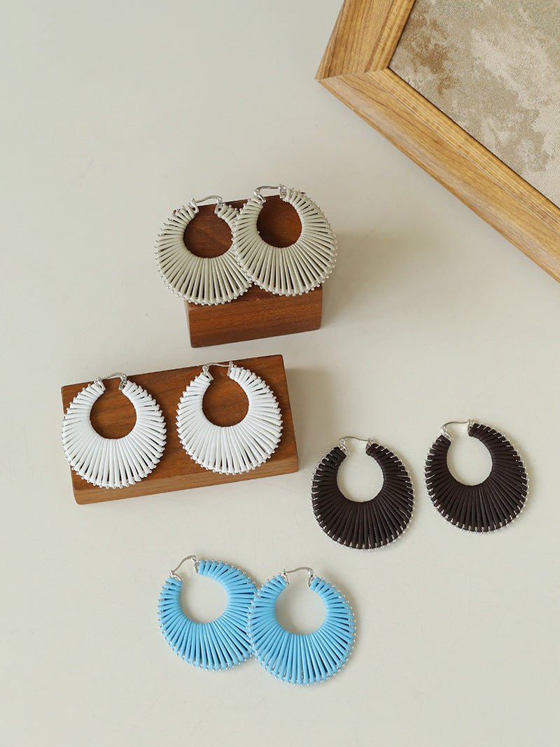 Minimalist Woven Leather Hoop Earrings - floysun