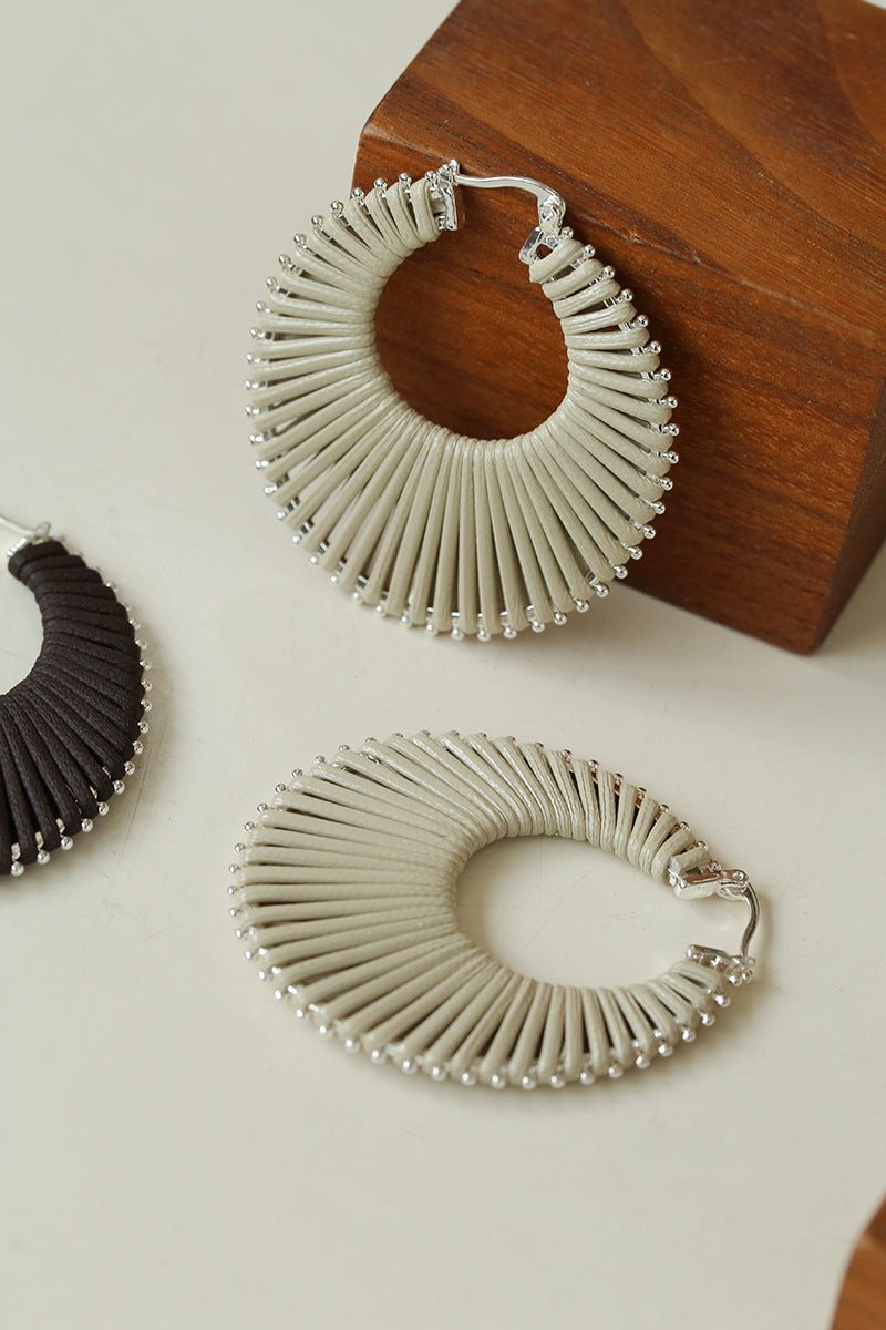 Minimalist Woven Leather Hoop Earrings - floysun