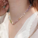 Mint Fizz Candy Crystal Beaded Necklace – Mixed Gemstone & Baroque Pearl - floysun