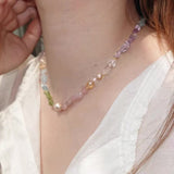 Mint Fizz Candy Crystal Beaded Necklace – Mixed Gemstone & Baroque Pearl - floysun