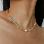 Mint Fizz Candy Crystal Beaded Necklace – Mixed Gemstone & Baroque Pearl - floysun