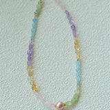 Mint Fizz Candy Crystal Beaded Necklace – Mixed Gemstone & Baroque Pearl - floysun