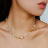 Mint Fizz Candy Crystal Beaded Necklace – Mixed Gemstone & Baroque Pearl - floysun