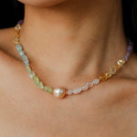 Mint Fizz Candy Crystal Beaded Necklace – Mixed Gemstone & Baroque Pearl - floysun