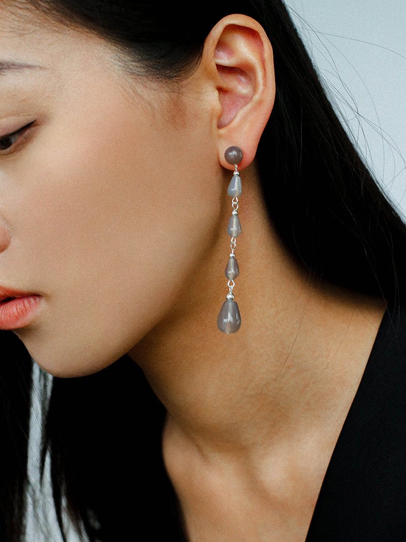 Mist Moon Grey Agate Drop Earrings - floysun