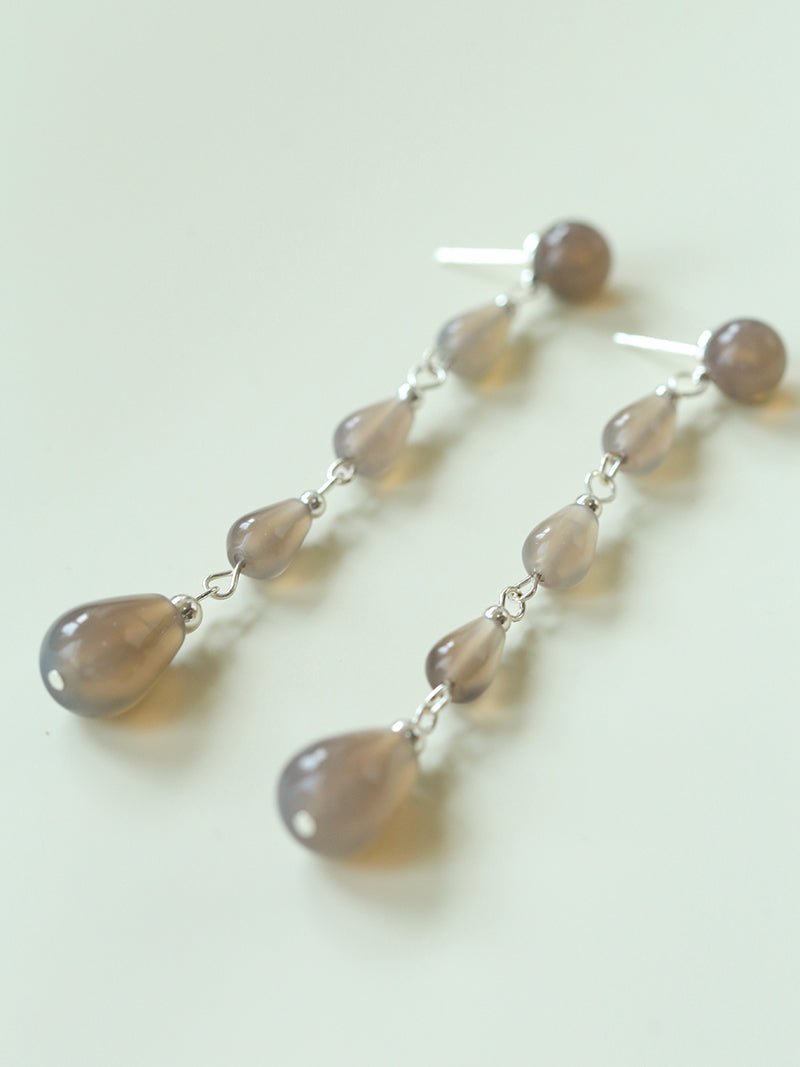 Mist Moon Grey Agate Drop Earrings - floysun