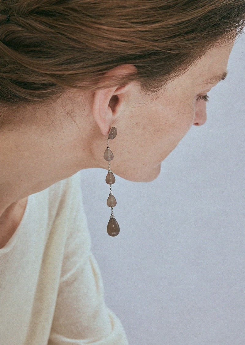 Mist Moon Grey Agate Drop Earrings - floysun