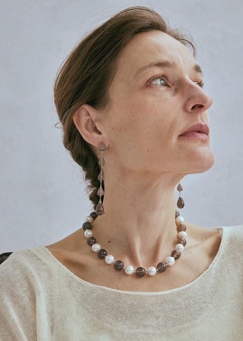 Mist Moon Grey Agate Drop Earrings - floysun