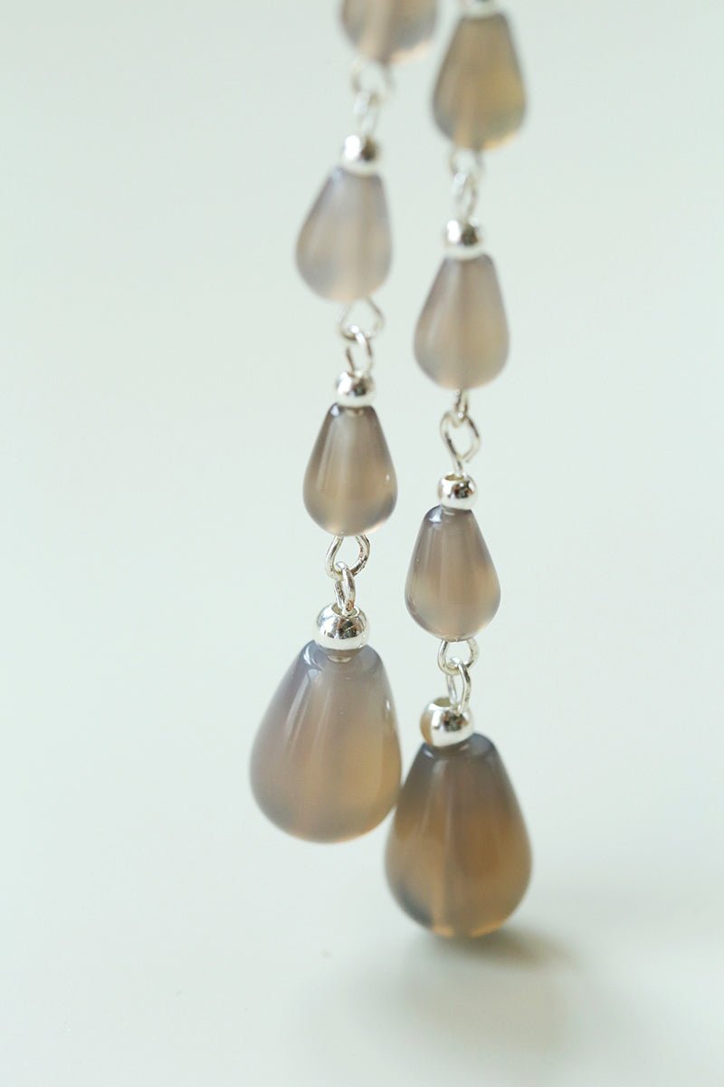 Mist Moon Grey Agate Drop Earrings - floysun