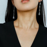 Mist Moon Grey Agate Drop Earrings - floysun
