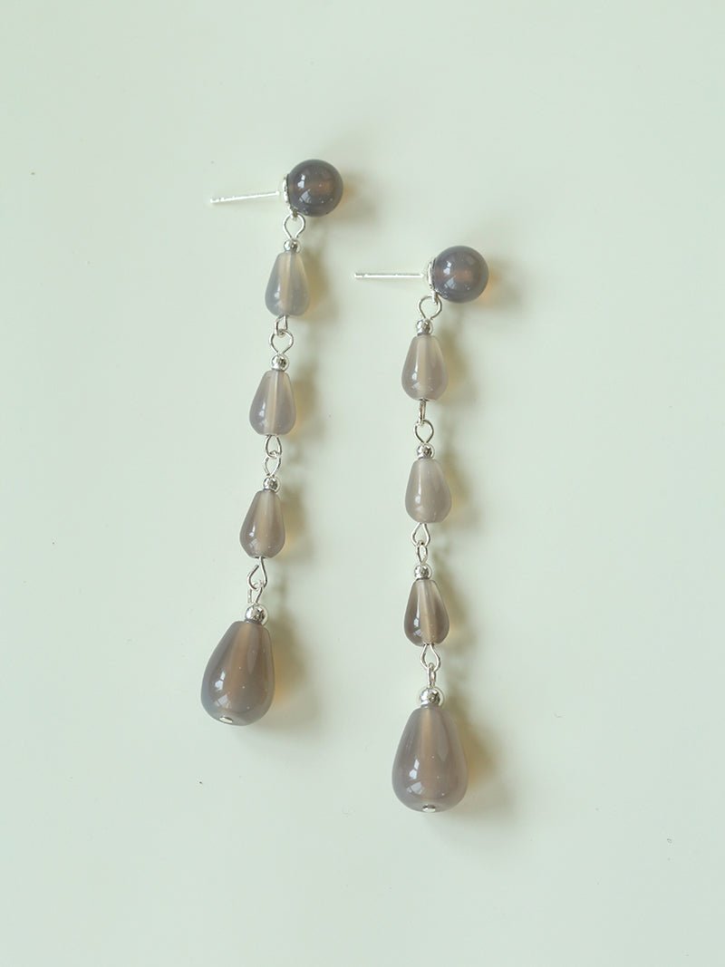 Mist Moon Grey Agate Drop Earrings - floysun