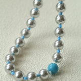 Misty Sky · Grey Pearl & Blue Aventurine Necklace - floysun
