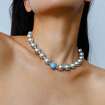 Misty Sky · Grey Pearl & Blue Aventurine Necklace - floysun