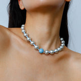 Misty Sky · Grey Pearl & Blue Aventurine Necklace - floysun