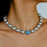 Misty Sky · Grey Pearl & Blue Aventurine Necklace - floysun