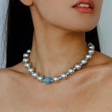 Misty Sky · Grey Pearl & Blue Aventurine Necklace - floysun