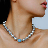 Misty Sky · Grey Pearl & Blue Aventurine Necklace - floysun