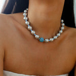 Misty Sky · Grey Pearl & Blue Aventurine Necklace - floysun