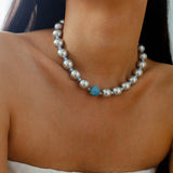Misty Sky · Grey Pearl & Blue Aventurine Necklace - floysun