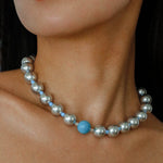 Misty Sky · Grey Pearl & Blue Aventurine Necklace - floysun